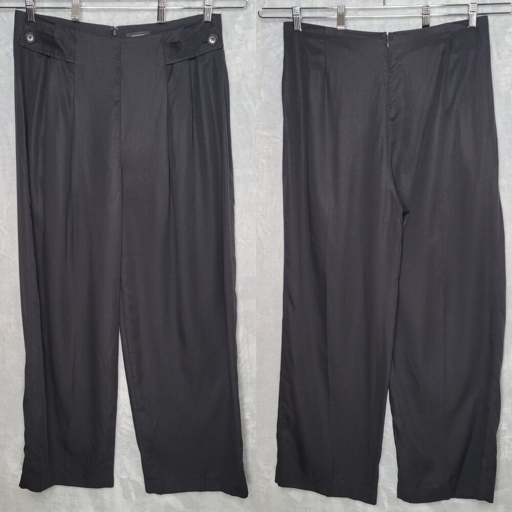 BANANA REPUBLIC FACTORY Black Wide Leg Pants Sz 14 Trouser Tencel Pleated Office